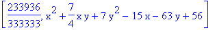 [233936/333333, x^2+7/4*x*y+7*y^2-15*x-63*y+56]